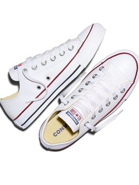 Converse Chuck Taylor All Star Low Top Leather Sneakers - White/Red W5/M3